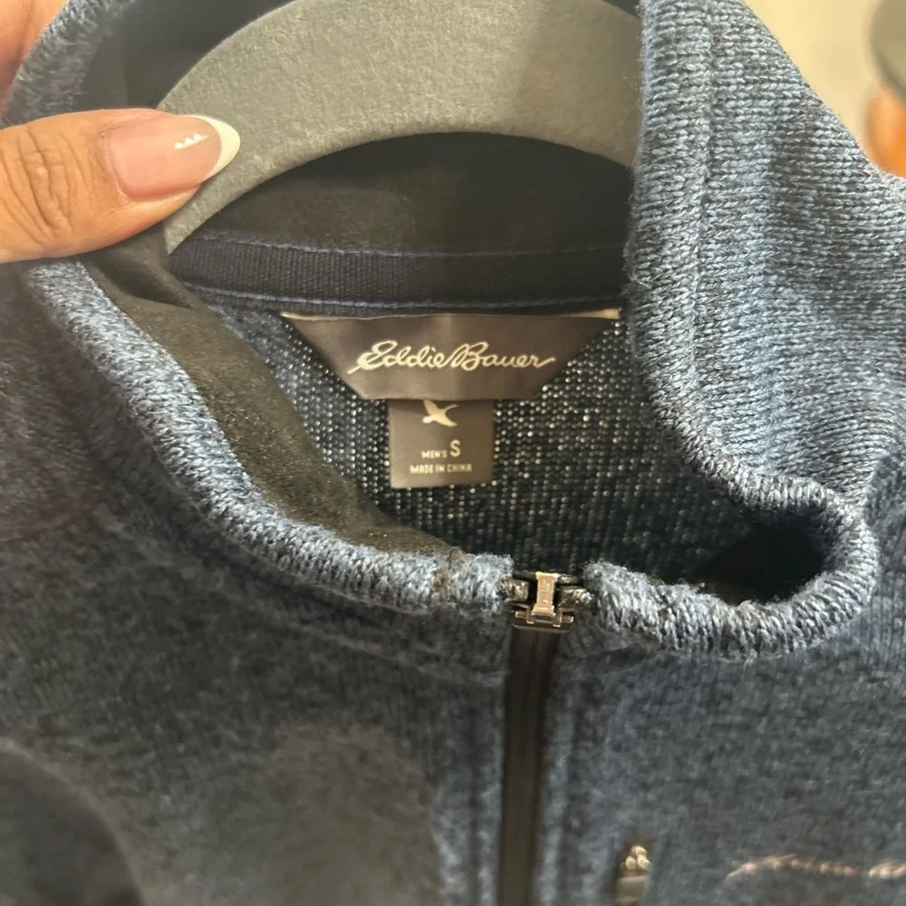 Eddie Bauer Sweater Mens Small Navy Blue 1/4 Zip Fleece Mock Neck‎ Pullover